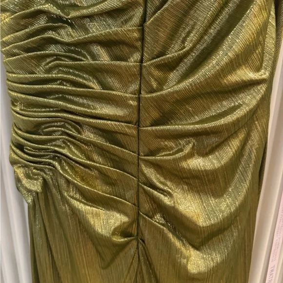 Mac Duggal One Shoulder Shimmering Olive Dress - Picture 6 of 9